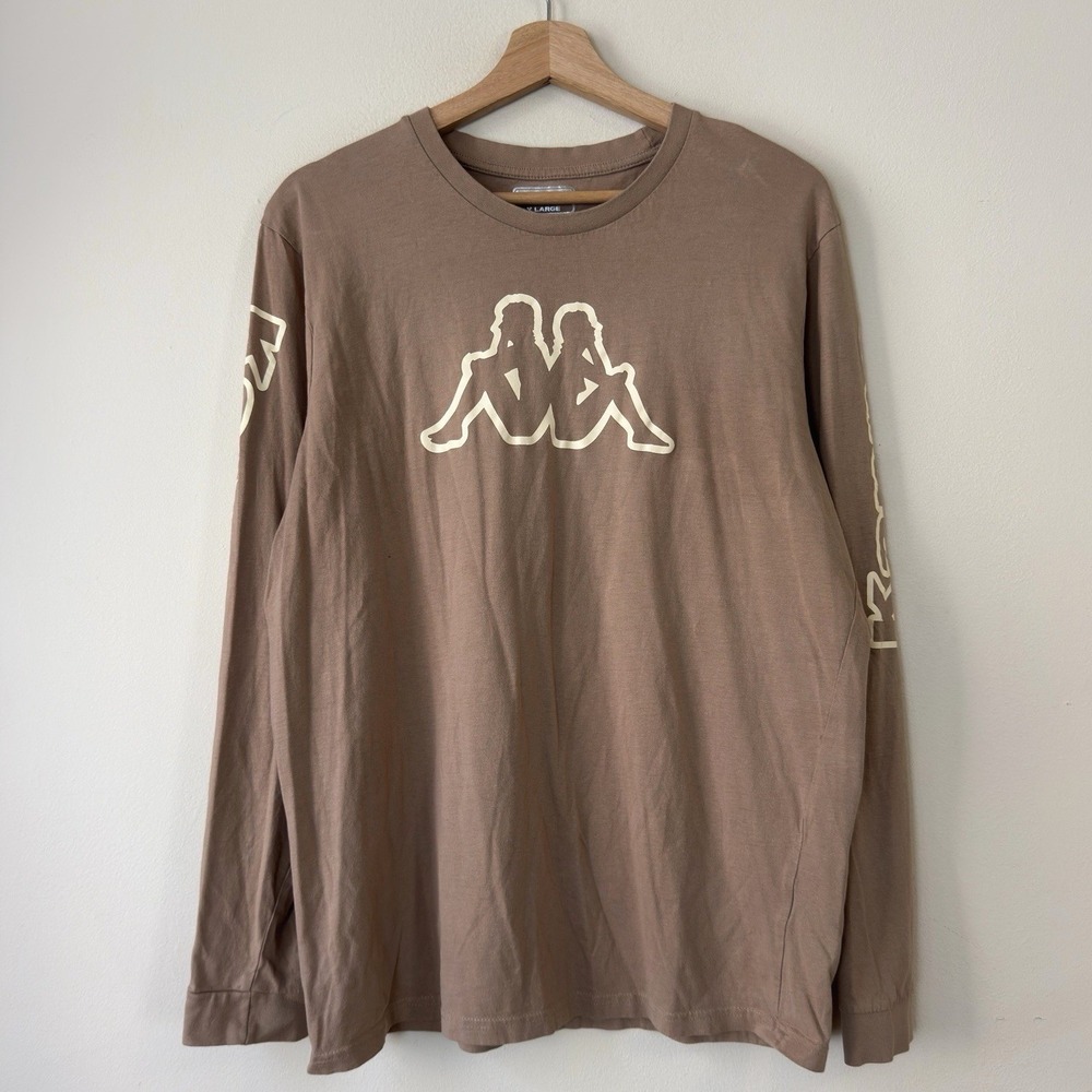 Vintage Y2k Kappa Men's Brown Graphic Logo Long Sleeve Tee Shirt - L/XL